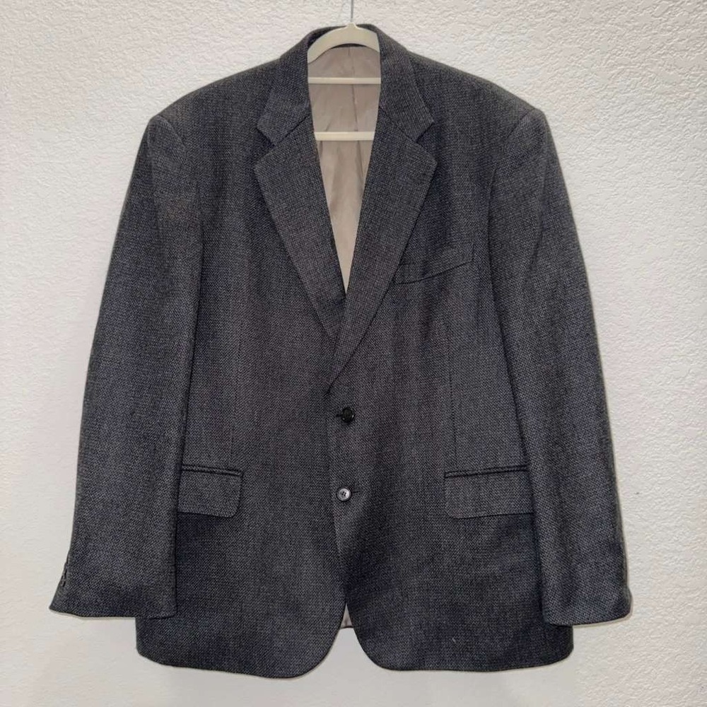 Croft & Barrow Men's Sz 44R Sports Coat Blazer Jacket 100% Wool Gray Herringbone